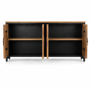 Meuble de salon en bois massif industriel, cadre métallique, portes shaker, 2 tiroirs, 3 étagères, garantie 5 ans, mobilier d'intérieur antique - Product Image 3