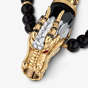 Men Black Beaded <b>Necklace</b> with Unique Gold and Black Pendant Fashion <b>Statement</b> Jewelry for Men - Product Image 2