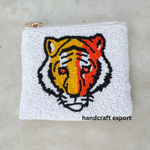 Sacs à monnaie en perles de rocaille brodées tigre portable de luxe fait à la main en gros personnalisé fermeture à glissière professionnel à la mode - Product Image 4