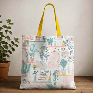 Sac fourre-tout personnalisé en toile de lin et coton de taille moyenne avec impression artistique de lettres sur tableau d'humeur en corde, réutilisable pour la publicité, l'usage quotidien et les cadeaux - Product Image 1