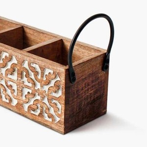 Best Sale Wooden Cutlery Tabletop Organizer Sturdy 3 Dividers Spoon Restaurant Kitchen Party Tabletop Cutlery Holder Metal - Product Image 3