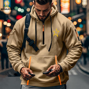 Sudadera básica de manga larga con cremallera de un cuarto y bolsillo tipo canguro. Sudadera con Capucha de Forro Polar para Hombre - Product Image 2