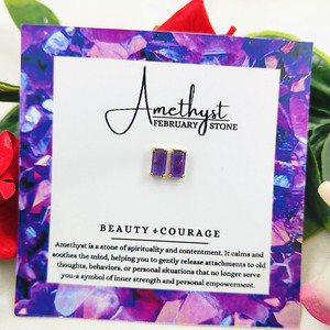 Boucles d'oreilles clous en améthyste baguette, pierre de naissance de février - Petites boucles d'oreilles, prix de gros - Product Image 5