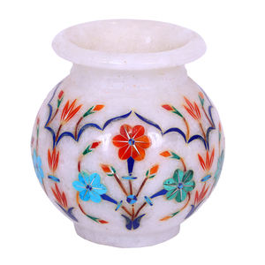 Pot en marbre de qualité supérieure de 3 pouces, blanc poli avec incrustation de pierre multicolore, produit d'artisanat en pierre haut de gamme - Product Image 2