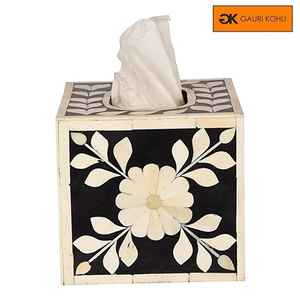 Venta caliente Top Trending Vintage Rectángulo Caja de pañuelos Centro de mesa Vajilla con incrustaciones de hueso para almacenamiento en estante de boda - Product Image 5