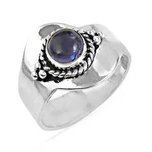925 <b>Silver</b> Iolite Women's Wedding <b>Ring</b> Resizable Ethnic Jewelry with Bezel Setting and Brass Gemstone Inlay - Product Image 3