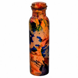Qualité fait bien-être cuivre bouteille d'eau haute isolation thermique Art imprimé multicolore ayurvédique cuivre bouteille de gymnastique en plein air - Product Image 1