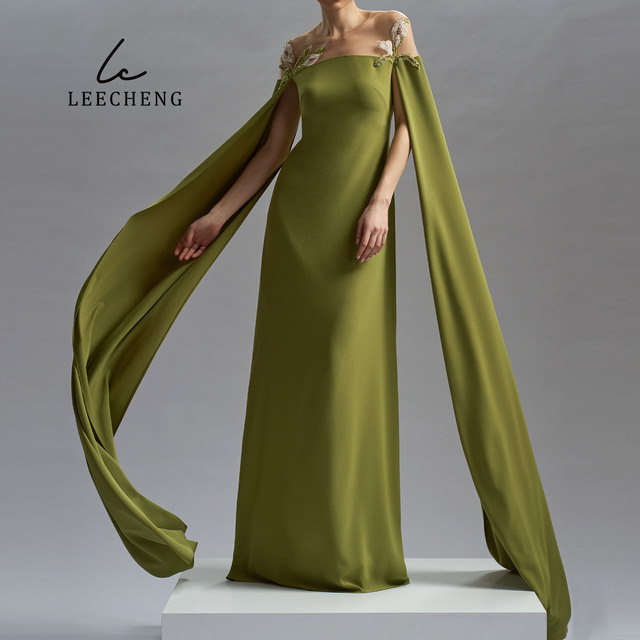 100% Eco-Friendly Silk Ball Gown Empire Formal XS Evening Dresses Floral Applique Hand Embroidery Cape Sleeve Red Carpet Gown