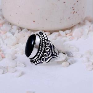 Anillo de Ónice Negro Natural con Filigrana, Plata de Ley 925 Oxidada, Estilo Boho, Ovalado Grande, Vintage, Gótico, Joyería de Protección - Product Image 3