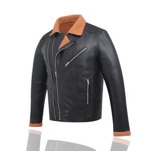Chaqueta de bombardero Sherpa para hombre personalizable, piel de oveja auténtica con forro de piel, cremallera, cuello con hebilla, correa ajustable - Product Image 3