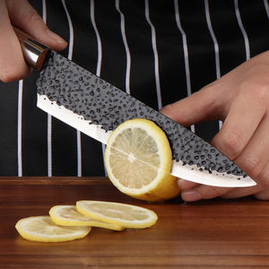 Venta al por mayor personalizado de alta calidad OEM ODM servicio de acero de Damasco cuchillo de hoja negra de acero inoxidable Chef cuchillo de cocina mango de madera - Product Image 2