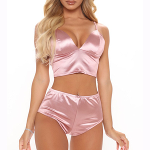 OEM Custom 2 Piece <b>Silk</b> Sleepwear Pajama Set <b>Ladies</b> Lingerie <b>Pyjamas</b> Women Sleepwear Sets Custom Logo Two Piece Satin Pajama Set - Product Image 3