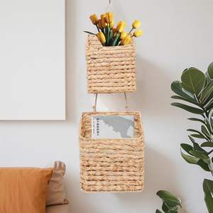 Cesta colgante de jacinto de agua para almacenamiento de frutas, cestas tejidas a mano, artículos esenciales de cocina - Product Image 6