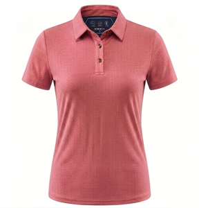 Womens ribbed cotton polyester polo shirt 220GSM premium soft stretch fabric <b>brown</b> color custom embroidery logo Women Polo Shirt - Product Image 4