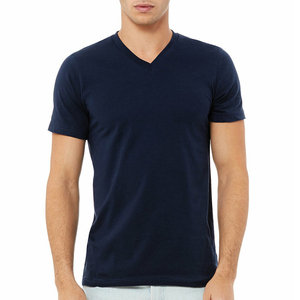 T-shirt en jersey à manches courtes et col en V pour homme, en coton doux et confortable, personnalisable, tissu uni, vêtement décontracté pour le sport, vierge - Product Image 4