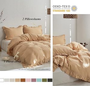 100% Cotton Duvet Cover <b>Set</b> 3 PCS Natural French Flax Sand Ruffle <b>Comforter</b> Cover Solid Breathable Bedding for Hotel for Home - Product Image 3