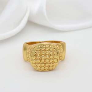 18k <b>Gold</b> Plated Hammered Texture Signet <b>Ring</b> Brass Tribal Handmade Doted Wholesale Unisex <b>Ring</b> - Product Image 6