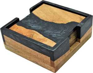 Ensemble de sous-verres classiques écologiques de designer avec bois naturel et détails en résine audacieuse pour hôtels, restaurants et cafés - Product Image 2