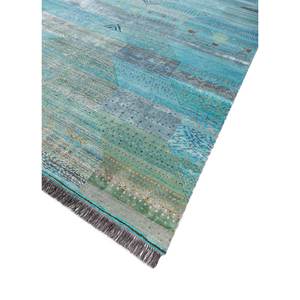 Tapis en laine et soie de bambou noué à la main Freedom Manchaha bleu, motif patchwork, tapis de salon - Les-8238 - Product Image 2