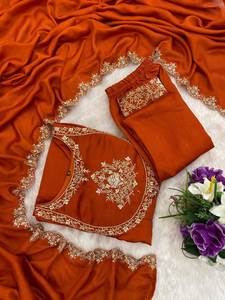 Diseñadores Premium Kurti Pent Dupatta Juego de 3 piezas KURTA FABRICVichhitra TRABAJO Bordado Reversible Ropa de fiesta moderna - Product Image 4