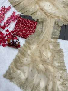 Nouveau Saree en organza doux et lourd de créateur exclusif avec paillettes et broderie Zari Collection de travail disponible au prix de gros - Product Image 5