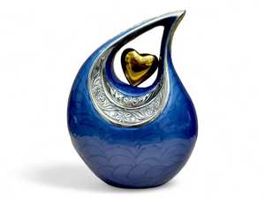 Urna Funeraria Azul Grabada con Corazón Dorado para Cenizas Humanas, Urna Conmemorativa de 10 Pulgadas con Capacidad para hasta 200 Libras - Product Image 2