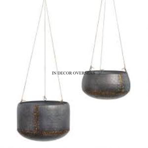 Jardinières suspendues décoratives de forme ronde en métal galvanisé de qualité supérieure, très vendues, pour la maison et l'hôtel, en provenance d'Inde - Product Image 6