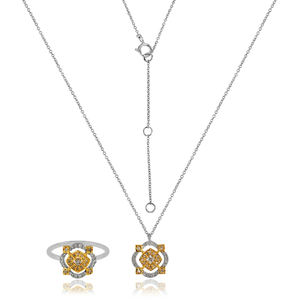 Venta al por mayor de lujo 925 plata esterlina chapado en oro CZ piedra preciosa blanca colgante anillo conjunto para mujeres regalo de boda joyería - Product Image 1