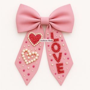 Light Pink Handmade Beaded <b>Bow</b> Cute Heart Embellished <b>Hair</b> Accessories - Product Image 2