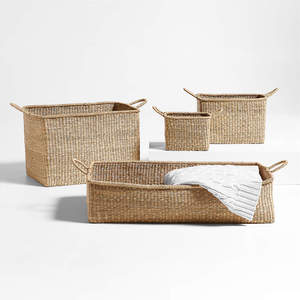 MEILLEURE VENTE 2025! Panier de rangement en jonc de mer de nombreuses tailles avec double poignée, panier rectangulaire pour la maison, l'hôtel, les villas - Product Image 1