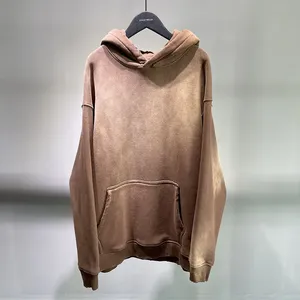 Sweat-shirts à capuche pour hommes de haute qualité, en coton épais, surdimensionnés, vintage, effet usé, lavage à l'acide, impression numérique pour l'hiver - Product Image 5