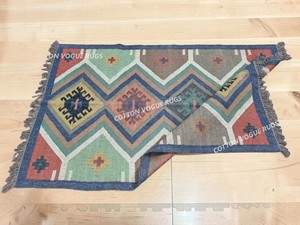 Alfombra Kilim Hecha a Mano con Diseño Geométrico, Tejido Plano de Lana, Rectangular, para Sala de Estar, con Base de Yute y Acrílico - Product Image 2