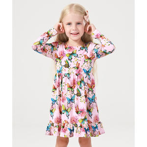 ชุดเดรสเด็กผู้หญิงแขนยาว 2T-12Y ทรงเอไลน์ ผ้าใยไผ่ วิสโคส ทรงเอ็มไพร์ เอวสูง - Product Image 3