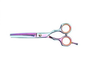 2 hermosas tijeras de corte de pelo de peluquero multicolor arcoíris, cubiertos deslumbrantes con hoja de acero inoxidable para uso personal en el hogar - Product Image 2