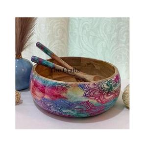 Cuenco de madera de diseño fabuloso para servir con cuchara para cocina casera y uso en hoteles cuenco para mezclar alimentos a granel - Product Image 1