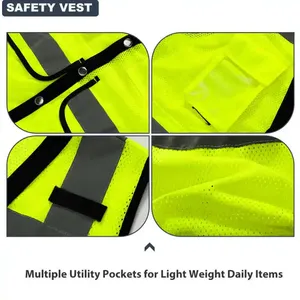 High Visibility <b>Black</b> Security Guard <b>Vest</b> Industrial Construction Breakaway Pocket Reflective Safety Clothing for Walking - Product Image 4