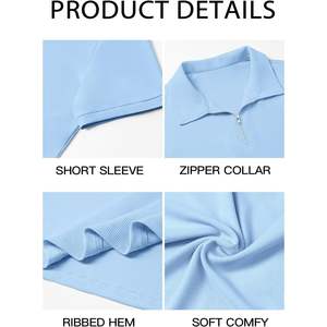 Hauts de golf décontractés côtelés à manches courtes pour les golfeurs de plage d'été pour hommes coupe ajustée fermeture éclair quart pour chemises 100% coton - Product Image 3