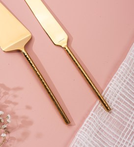 Cake Cutting <b>Knife</b> Serve Pastry Piece | Decorative Golden Serving Set | Pizza Slicer Dessert Gold with Mango Wood Handle - Product Image 4