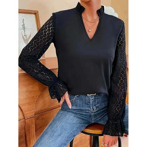 Blusa Elegante de Crepé para Mujer de Jane's, con Manga Larga, Cuello en V, Volantes y Detalle Cruzado en la Espalda, para Vestir en la Noche con Estilo - Product Image 3