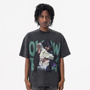 Vente en gros OEM T-shirt d'été à manches courtes pour hommes 2025 Street Vintage Letter Printed Casual Oversized Style Knitted Mens Top - Product Image 2