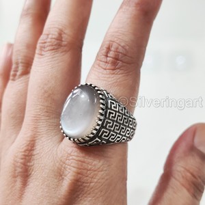 Bague pour homme en argent sterling 925 avec pierre de lune grise naturelle, pierre de naissance de juin, toutes tailles, cadeau de Noël lourd, bijoux - Product Image 5