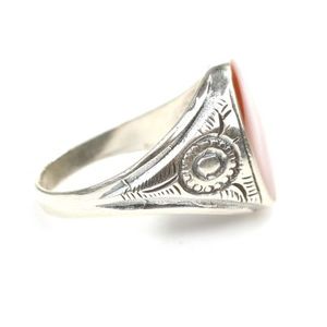 Men's Trendy 925 Sterling Silver Ring with <b>Orange</b> Enamel Rose Gold Plated Bezel Setting Inlay Fashionable Letter Shape <b>Gift</b> - Product Image 2