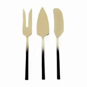 Ensemble de couteaux à fromage en cuivre et acier inoxydable avec poignées noires Couverts élégants au parmesan Ensemble de 3 couverts en or rose - Product Image 6