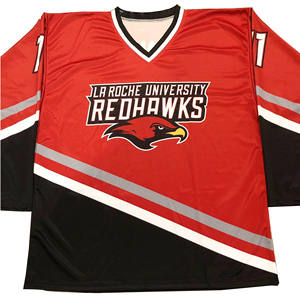 Maillot de hockey sur glace à col en V et manches longues, faible MOQ, personnalisé avec logo sublimé, nom/numéro d'équipe, tenue d'entraînement 100 % polyester - Product Image 3