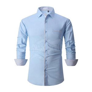 High Quality Breathable Lightweight Men's Dress Shirts 100% Cotton Solid Pattern Knitted Design - Product Image 1