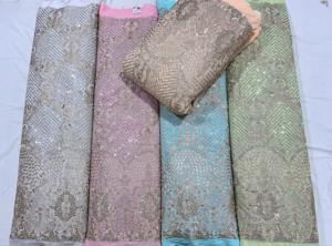 Viscose Zari Sequence Heavy Embroidered Georgette <b>Fabric</b> Imported Full Heavy <b>Beaded</b> Handwork for Wedding Use - Product Image 3