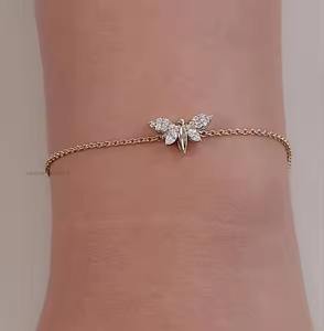 สร้อยข้อมือเพชรธรรมชาติสวยงาม14K สร้อยข้อมือเพชรเม็ดกลมสีทองแบบเรียบง่าย - Product Image 2