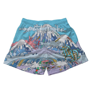 Shorts de malla de poliéster premium de 180 GSM, camuflaje, transpirables, morado y verde, con logo bordado personalizado, shorts de malla para hombre - Product Image 4