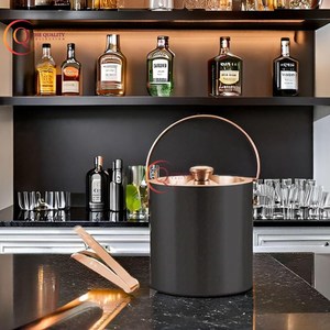 Cuve à boissons en acier inoxydable coulé fini argent avec poignée Présentoir de comptoir Refroidisseur à vin en métal Seau à glace à bière Champagne - Product Image 3