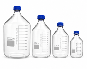 Bouteille en verre brun transparent à col étroit avec bouchon à vis bleu, 100 ml, 250 ml, 500 ml, 1 L, 2 L, 3 L, 5 L, 10 L, 20 L, pour réactifs de laboratoire - Product Image 1